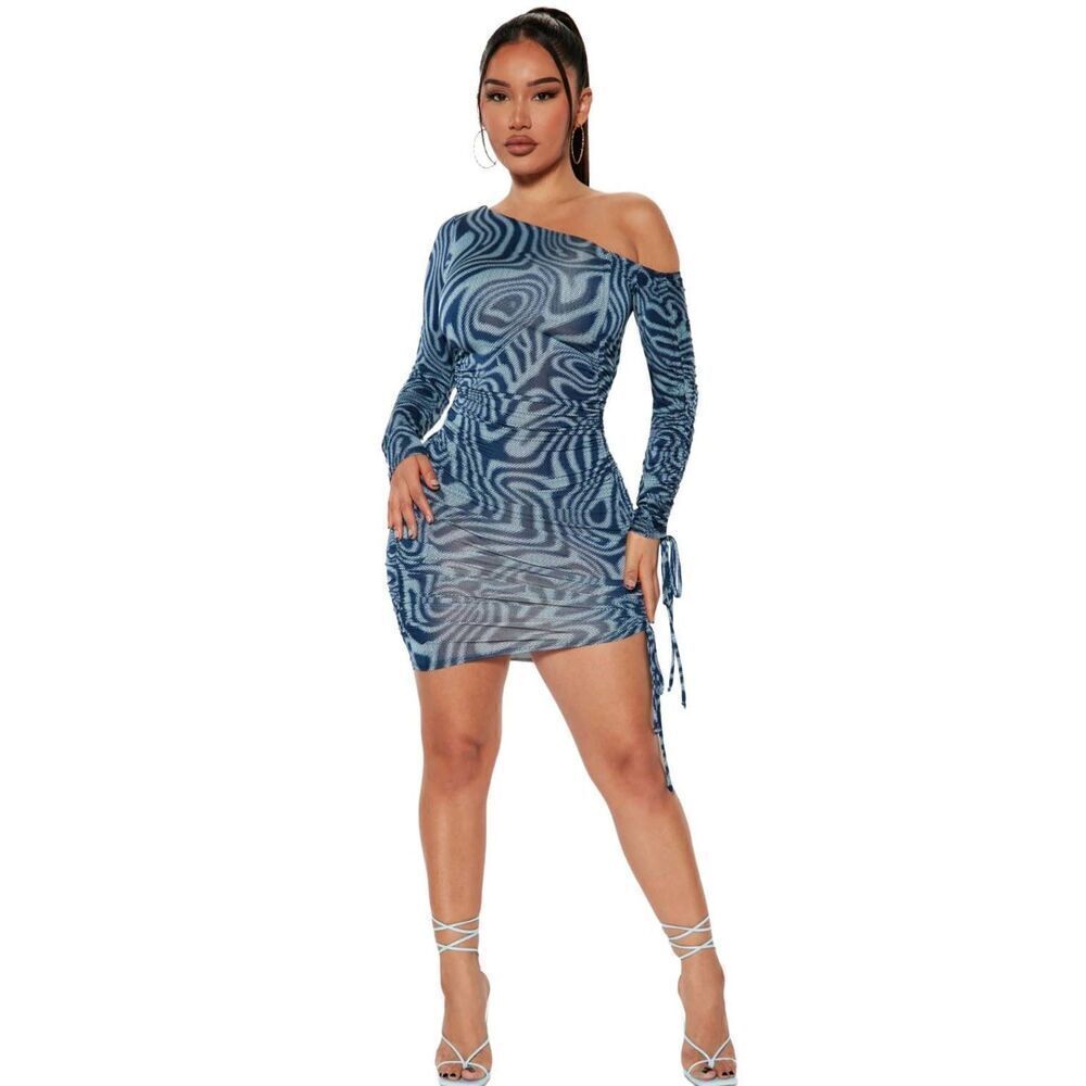 Fashion Nova Feeling The Vibe Mini Dress - Blue/combo sz‎ lg
